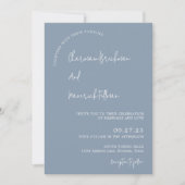 モダン シンプル ダスティーブルー RSVP QRコード 結婚式 招待状 (正面)
