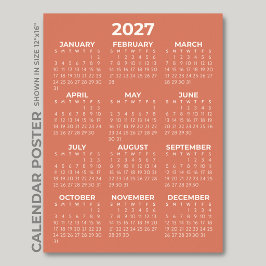 モダン シンプル テラコッタ オレンジ 2027年 カレンダー ポスター
