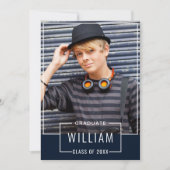 モダン シンプル ネイビー 2 フォト 卒業パーティー 招待状 (正面)