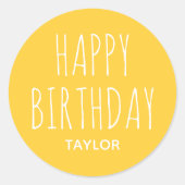 モダン シンプル ハッピー バースデー スティッカー イエロー ラウンドシール (正面)