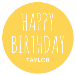 モダン シンプル ハッピー バースデー スティッカー イエロー ラウンドシール