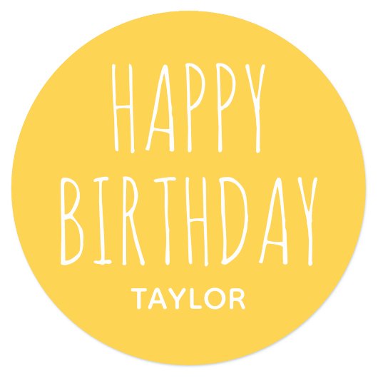 モダン シンプル ハッピー バースデー スティッカー イエロー ラウンドシール