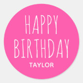 モダン シンプル ハッピー バースデー スティッカー ピンク ラウンドシール (正面)