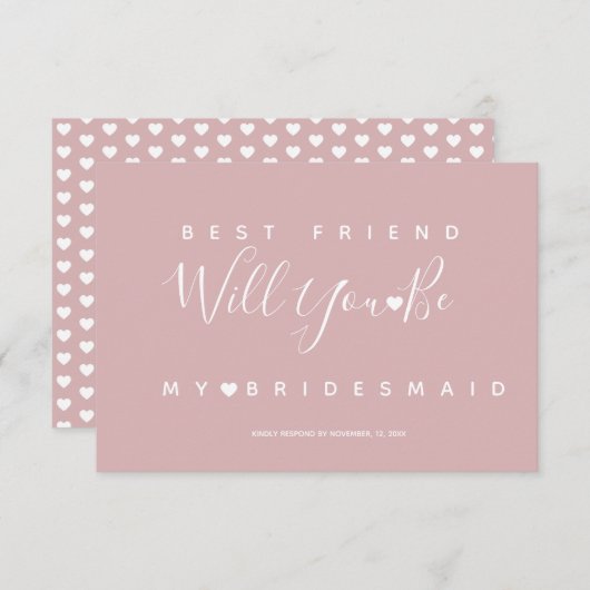 モダン シンプル ピンクとハートの ブライズメイド RSVP 招待状 (正面/裏面)