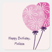 モダン シンプル ピンク風船 ハッピー バースデー スクエアシール (正面)