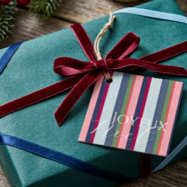 モダン シンプル ピンク ブルー 写真 クリスマス ギフトタグ フェイバータグ