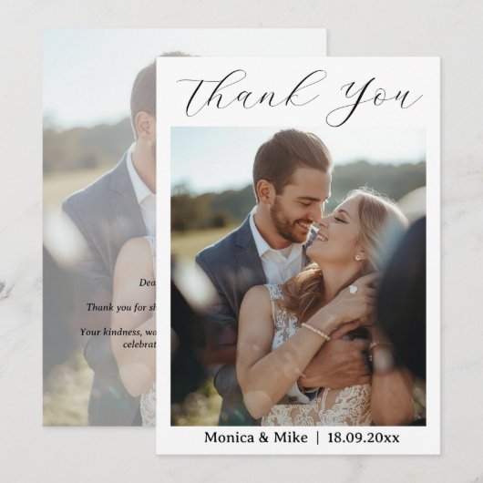モダン シンプル フォト ウェディング サンクス カード 付メモ (正面/裏面)