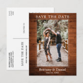 モダン シンプル フォト ウッド セーブ ザ デート ポストカード (正面/裏面)
