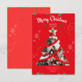 モダン シンプル フォト コラージュ クリスマス ツリー ホリデー 招待状 (正面/裏面)