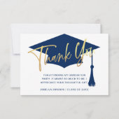 モダン シンプル フォト ゴールデン ネイビー 卒業式 サンキューカード (正面)