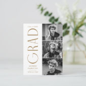 モダン シンプル ブラス 3 フォト 卒業パーティー インビテーションポストカード (スタンド正面)