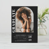 モダン シンプル ブラック＆ホワイト アーチ フォト 卒業 招待状 (スタンド正面)
