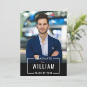 モダン シンプル ブラック ホワイト フォト 卒業パーティー 招待状 (スタンド正面)