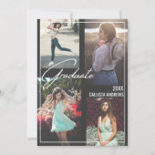 モダン シンプル ブラック ホワイト フレーム 卒業写真 招待状 (正面)