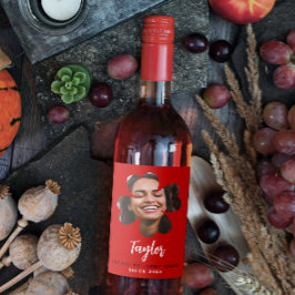 モダン シンプル ブラック ラッキー イン ラブ クローバー フォト ワインラベル