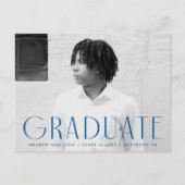 モダン シンプル ブルー フォト 卒業パーティー インビテーションポストカード (正面)