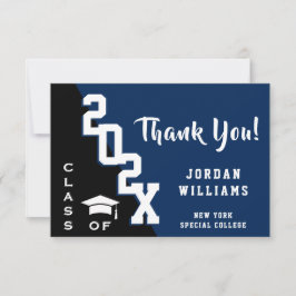 モダン シンプル ミニマリスト ネイビーブルー 卒業式 サンキューカード
