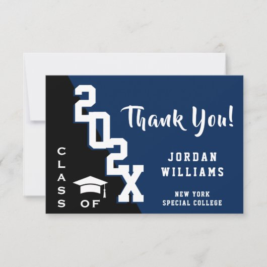 モダン シンプル ミニマリスト ネイビーブルー 卒業式 サンキューカード (正面)