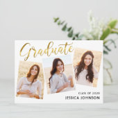 モダン シンプル ミニマリスト 3 フォト 卒業パーティー 招待状 (スタンド正面)