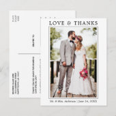 モダン シンプル ミニマル ラブ サンクス フォト ウェディング ポストカード (正面/裏面)