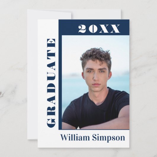 モダン シンプル ミニマル 2 フォト 卒業パーティー 招待状 (正面)