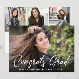 モダン シンプル ミニマル 4 フォト 卒業パーティー 招待状