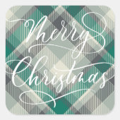 モダン シンプル メリークリスマス 緑のチェック柄 スクエアシール (正面)