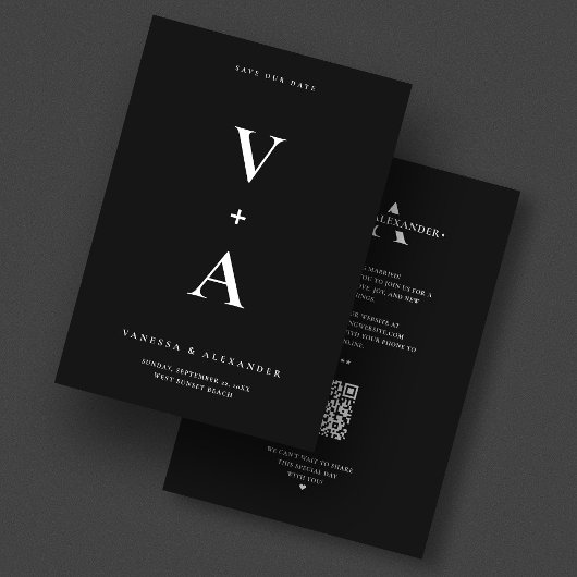 モダン シンプル モノグラム ブラック ウェディング セーブザデート