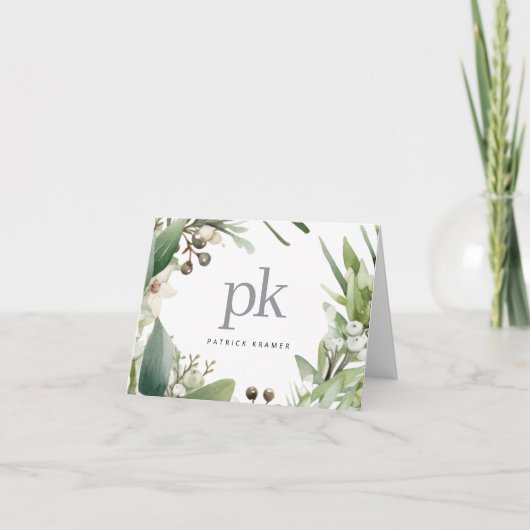 モダン シンプル モノグラム 名前 クリスマス ホリデー サンキューカード (正面)