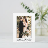 モダン シンプル ラブ サンクス ウェディング フォト ポストカード (スタンド正面)