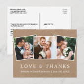 モダン シンプル ラブ サンクス ウェディング 3 フォト クラフト ポストカード (正面/裏面)