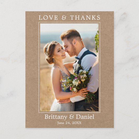 モダン シンプル ラブ サンクス フォト ウェディング クラフト ポストカード (正面)