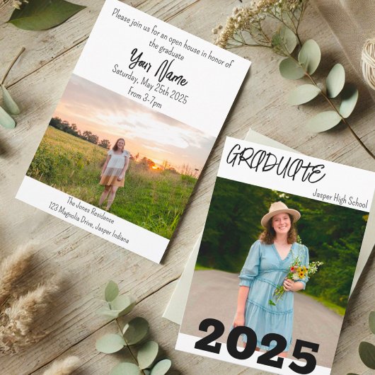 モダン シンプル 卒業 カスタム フォト 名前 招待状