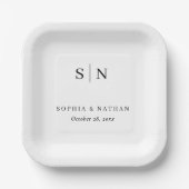 モダン&シンプル | 白黒の結婚式 ペーパープレート (正面)