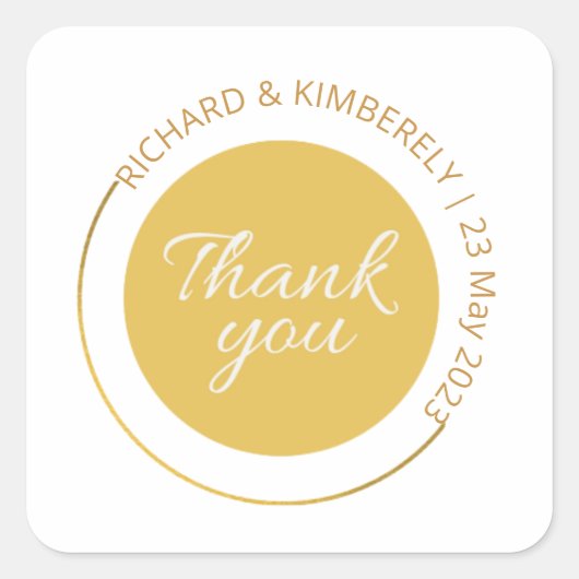 モダン シンプル 追加 カップル名 日付 ありがとう スクエア スクエアシール (正面)