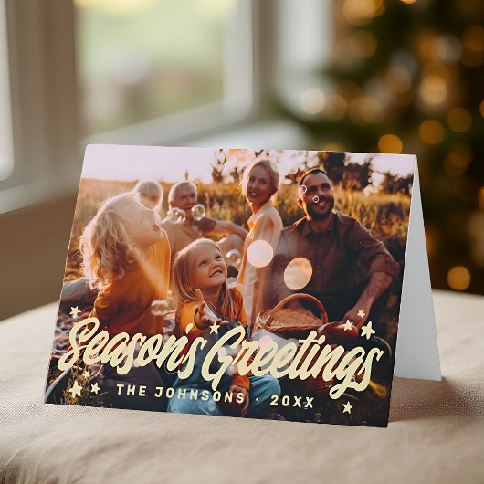 モダン シンプル 遊び心あふれる挨拶 星 家族写真 シーズンカード