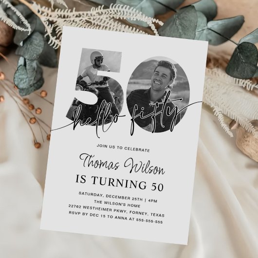 モダン シンプル 50歳 誕生日 写真 招待状