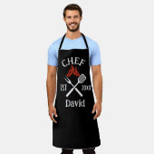 モダン シンプル Chef カスタムネーム BBQ 大人 エプロン (着用した状態)