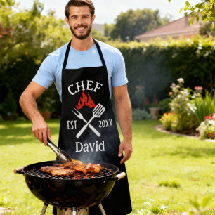 モダン シンプル Chef カスタムネーム BBQ 大人 エプロン