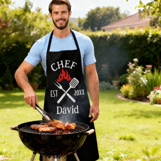 モダン シンプル Chef カスタムネーム BBQ 大人 エプロン