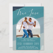 モダン シーグラス オーシャン ペコ ブルー ティール ウェディング 招待状 (正面)