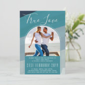 モダン シーグラス オーシャン ペコ ブルー ティール ウェディング 招待状 (スタンド正面)