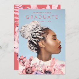 モダン |シーコーラルフローラ |水彩の卒業 案内状