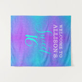 モダン スウィート16 ティール パープル グリッター パーソナライズド タペストリー (正面(横))