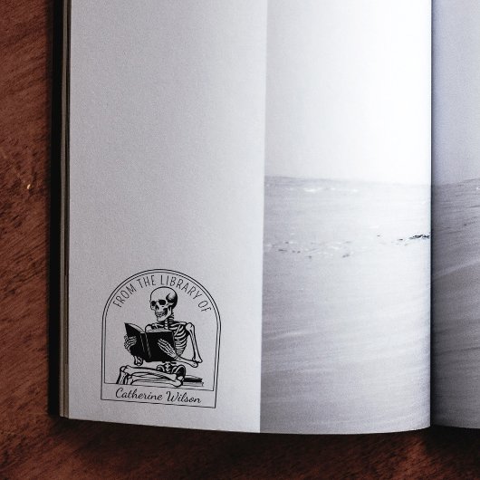 モダン スカル 読書 ブックプレート 図書館所蔵品 ラバースタンプ