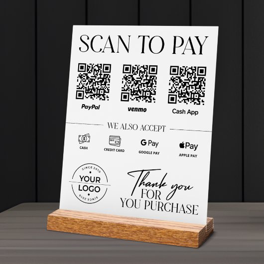 モダン スキャン・トゥ・ペイ サイン: PayPal, Venmo, キャッシュアプリ アクリルサイン