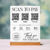 モダン スキャン・トゥ・ペイ サイン: PayPal, Venmo, キャッシュアプリ アクリルサイン (ニュートラル)