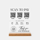モダン スキャン・トゥ・ペイ サイン: PayPal, Venmo, キャッシュアプリ アクリルサイン (正面)