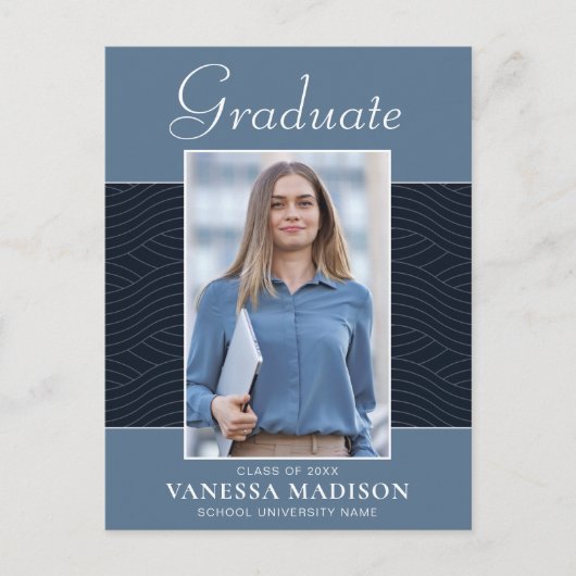 モダン |スクリプトエレガントダスティブルー2フォトグラード ポストカード (正面)