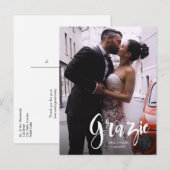 モダン スクリプト フォト ネーム＆日付 案内ポストカード (正面/裏面)